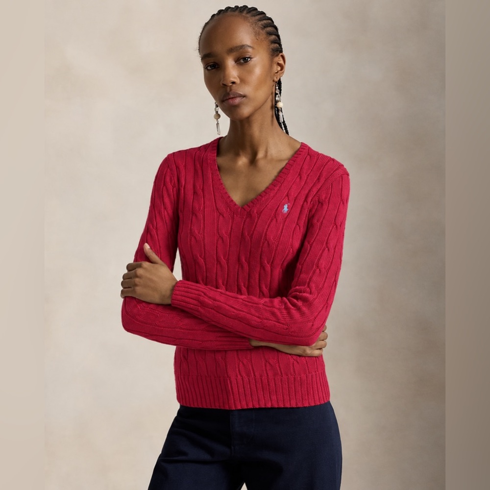 Polo Ralph Lauren Cable-Knit Cotton V-Neck Sweater